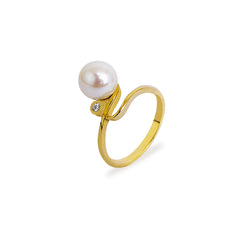 FRESH WATER PEARL WITH DIAMOND RING IN 14K YELLOW GOLD