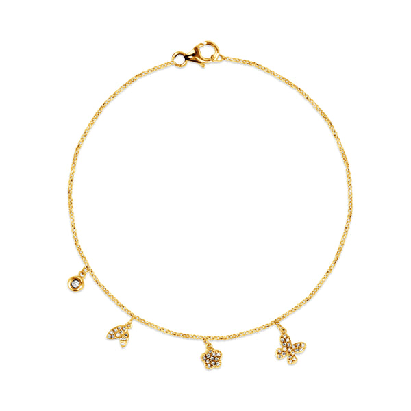 CHARMS BRACELET WITH DIAMOND IN 14K YELLOW GOLD