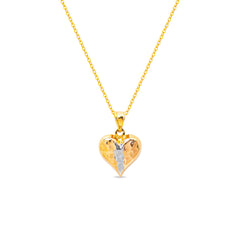 TRI-COLOR HEART PENDANT WITH FINE CABLE CHAIN IN 18K GOLD