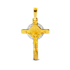 CRUCIFIX TWOTONE PENDANT WITH CUBIC ZIRCONIAN IN 14K GOLD