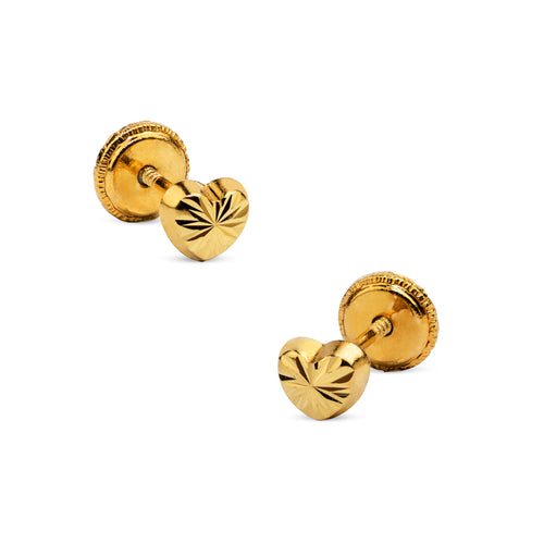 TEXTURED HEART THREADED EARRINGS IN 18K YELLOW GOLD