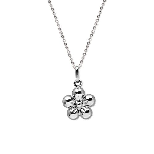 FLOWER PENDANT WITH FINE CABLE CHAIN IN 14K WHITE GOLD