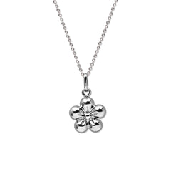 FLOWER PENDANT WITH FINE CABLE CHAIN IN 14K WHITE GOLD