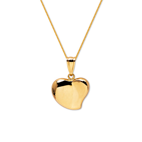 PLAIN HEART PENDANT WITH FINE BOX CHAIN IN 14K YELLOW GOLD