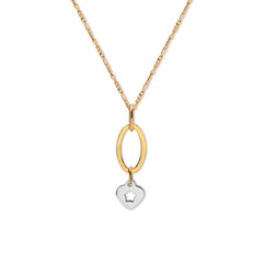 OVAL WITH HEART PENDANT WITH FIGARO CHAIN IN 14K TWO-TONE GOLD