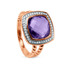 AMETHYST STONE SET WITH DIAMONDS IN 14K ROSE GOLD