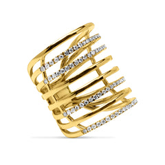 MULTI-ROW COCKTAIL RING WITH DIAMONDS IN 14K YELLOW GOLD