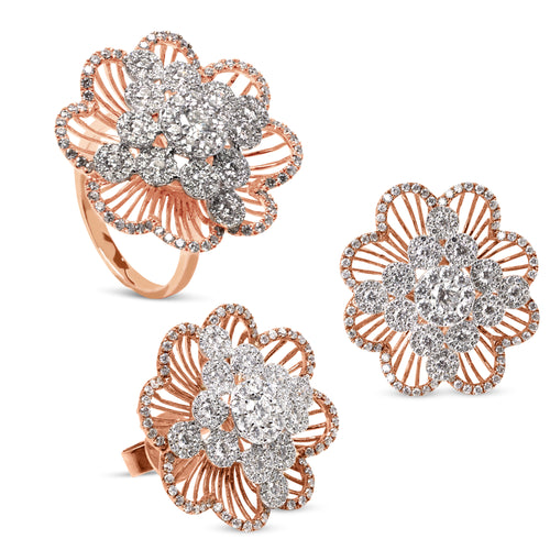 FLOWER RING WITH DIAMONDS IN 18K ROSE GOLD