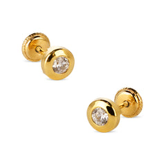 ROUND WITH CUBIC ZIRCONIAN EARRINGS IN 18K YELLOW GOLD