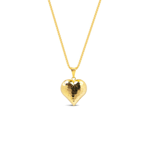PUFF HEART PENDANT WITH WHEAT CHAIN IN 18K YELLOW GOLD