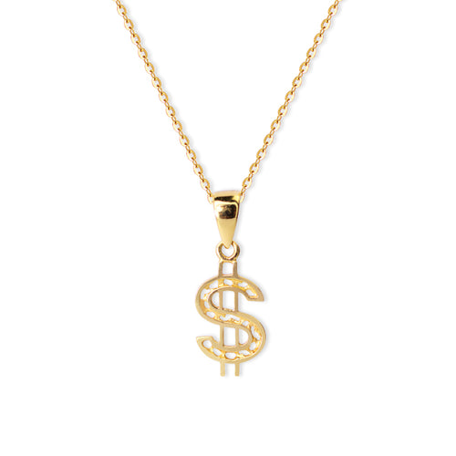 DOLLAR SIGN PENDANT WITH FINE CABLE CHAIN IN 18K GOLD