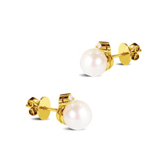 CULTURED PEARL WITH DIAMONDS SET IN 14K YELLOW GOLD