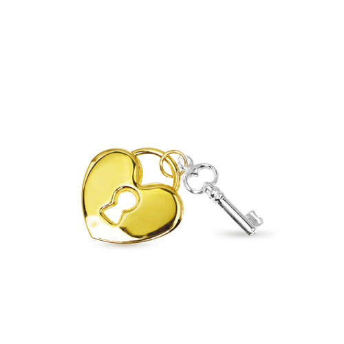 TWO-TONE HEART PADLOCK WITH KEY PENDANT IN 14K  GOLD