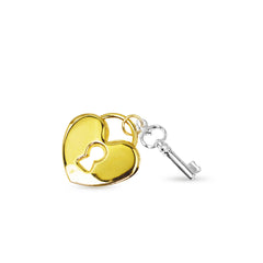 TWO-TONE HEART PADLOCK WITH KEY PENDANT IN 14K  GOLD