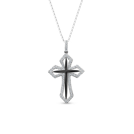 CROSS DIAMOND BLACK AND WHITE PENDANT WITH CHAIN IN 14K WHITE GOLD