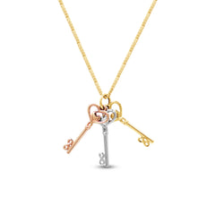 TRI-COLOR KEY PENDANT WITH CHAIN IN 18K GOLD
