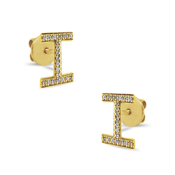 INITIAL WITH DIAMOND EARRINGS IN 14K YELLOW GOLD
