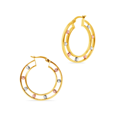 LOOP EARRING WITH TRI-COLOR BEADS IN 14K GOLD