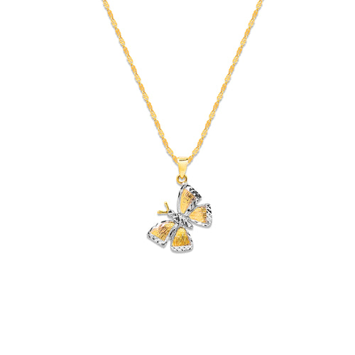 TWO-TONE BUTTERFLY PENDANT WITH TWISTED GUCCI CHAIN IN 14K GOLD