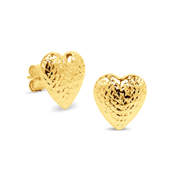 TEXTURED HEART STUD EARRINGS IN 18K YELLOW GOLD