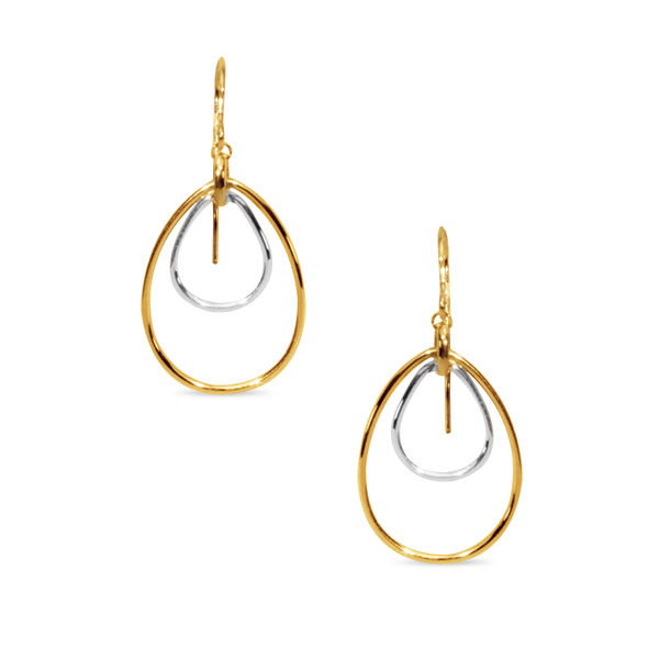 TWO TONE DANGLING EARRING IN 18K GOLD