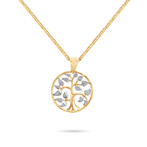 TREE PENDANT WITH CHAIN TWO TONE IN 14K GOLD