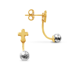 TWO TONE TWO IN ONE DANGLING EARRING WITH CROSS IN 18K GOLD