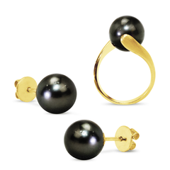 TAHITIAN SOUTH SEA PEARL RING AND EARRING SET IN14K YELLOW GOLD