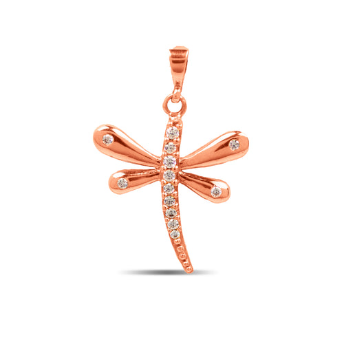DRAGON FLY WITH CUBIC ZIRCONIAN PENDANT IN 18K ROSE GOLD