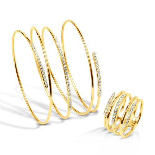 TWISTED BANGLE AND TWISTED RING SET WITH DIAMONDS IN 14K YELLOW GOLD