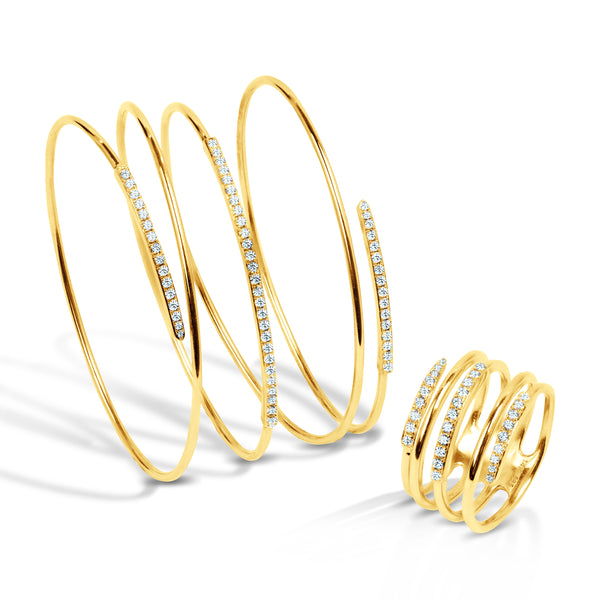 TWISTED BANGLE AND TWISTED RING SET WITH DIAMONDS IN 14K YELLOW GOLD