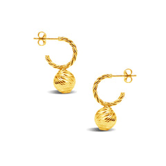 HALF CREOLLA WITH DANGLING BALL EARRINGS IN 14K YELLOW GOLD