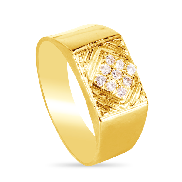 DOMINO DIAMOND MENS RING IN 14K YELLOW GOLD