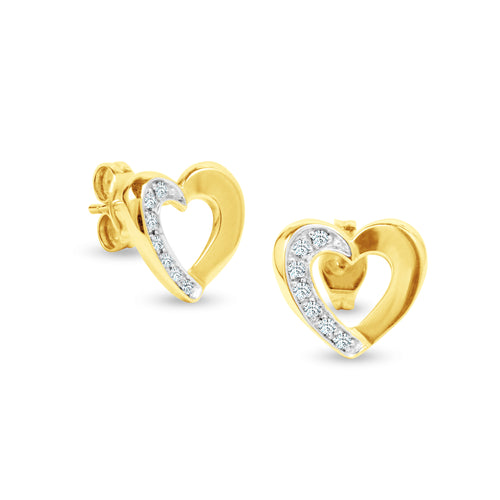 HEART CUT OUT WITH SIDE DIAMOND STUD EARRINGS IN 14K YELLOW GOLD