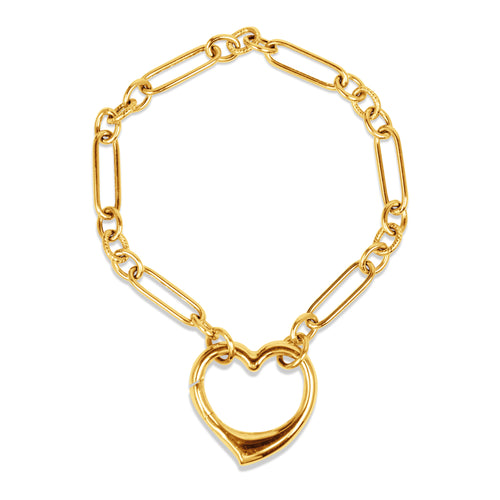 HEART CHARM WITH FIGARO BRACELET IN 18K YELLOW GOLD