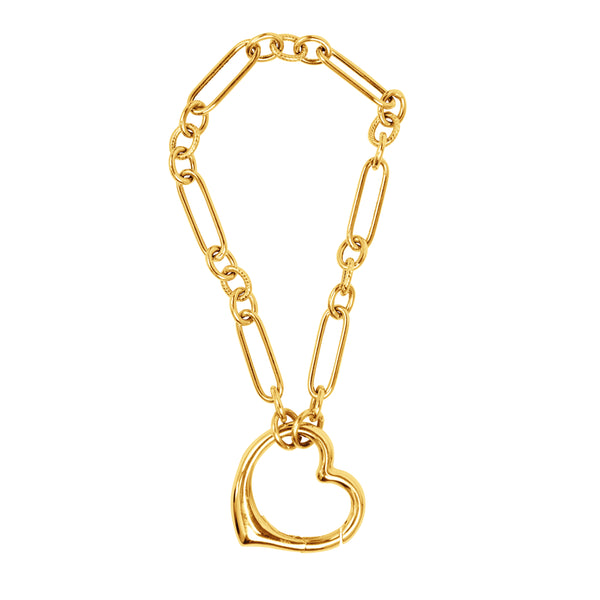 HEART CHARM WITH FIGARO BRACELET IN 18K YELLOW GOLD