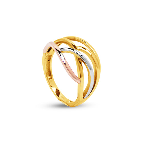 TRI-COLOR LADIES RING IN 18K YELLOW GOLD