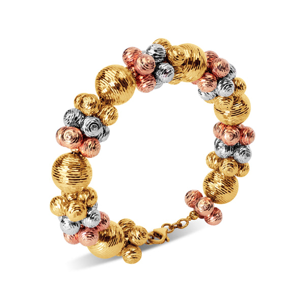 TRI-COLO BALL BANGLE BRACELET IN 18K GOLD