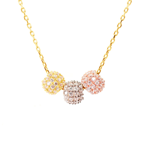 CHOKER NECKLACE WITH DIAMONDS BALL TRI-COLOR IN 18K GOLD