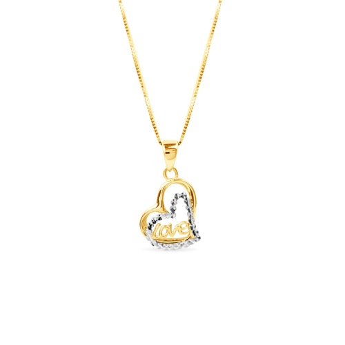 TWO-TONE LOVE IN HEART PENDANT WITH FINE BOX CHAIN IN 14K GOLD