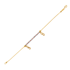 TRI-COLOR DANGLING BRACELET WITH ROUND AND CHARMS INFINITY IN 18K GOLD