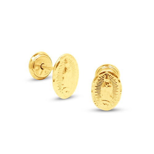OUR LADY OF GUADALUPE IN THREADED EARRINGS IN 18K YELLOW GOLD