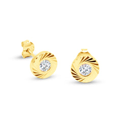 ROUND TEXTURED WITH CZ EARRINGS IN 18K YELLOW GOLD