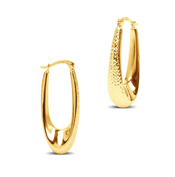 TEXTURED OVAL HOOP EARRINGS IN 18K YELLOW GOLD