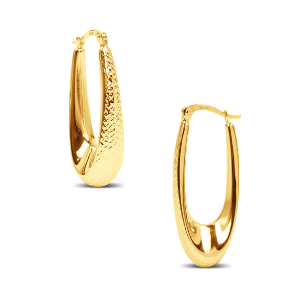 TEXTURED OVAL HOOP EARRINGS IN 18K YELLOW GOLD