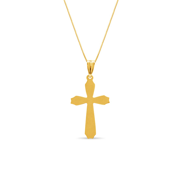 TRI-COLOR CROSS PENDANT WITH FINE BOX CHAIN IN 14K GOLD