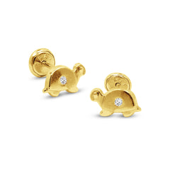 TURTLE THREADED EARRINGS WITH CZ IN 18K YELLOW GOLD