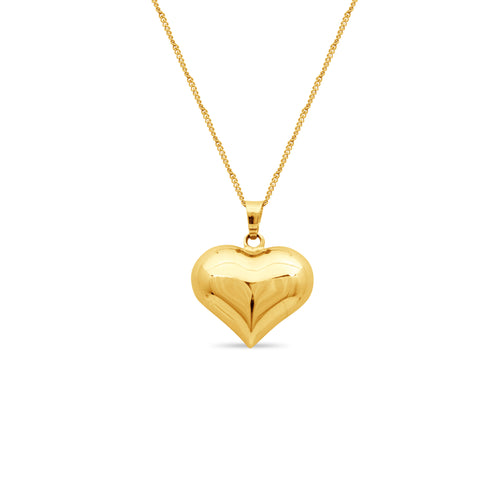 HEART PENDANT WITH FINE BARB CHAIN IN 18K YELLOW GOLD