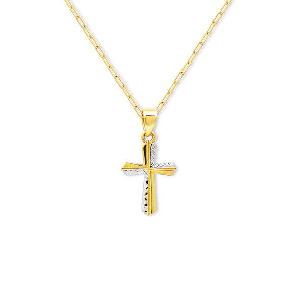 TWO-TONE CROSS PENDANT WITH CHAIN IN 18K GOLD