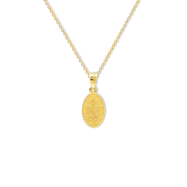 MARY MIRACULOUS MEDAL PENDANT WITH CHAIN IN 18K YELLOW GOLD